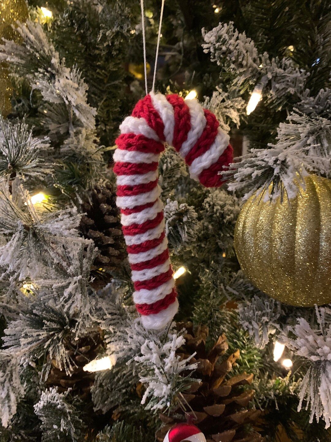 Handmade crochet candy cane Christmas ornament. | Etsy (US)