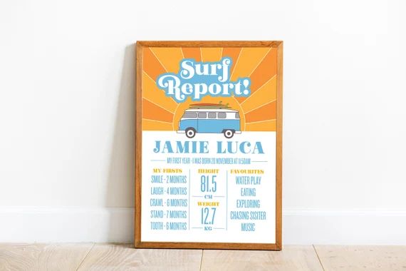 Surf Milestone Board Surf First Birthday Milestone Poster | Etsy | Etsy (US)