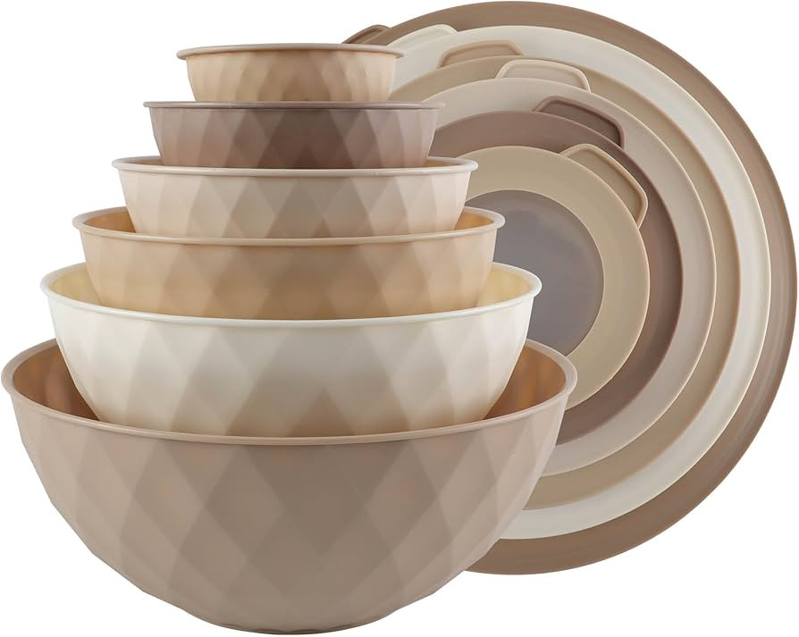 COOK WITH COLOR Mixing Bowls with Lids - 12 Piece Plastic Nesting Bowls Set includes 6 Prep Bowls... | Amazon (US)