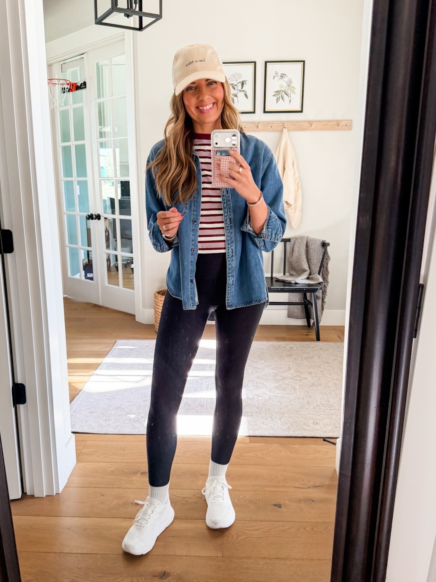 From Pilates to the baseball field with this outfit! Wearing a small in the tee and leggings and a medium in the denim top. 

I’m loving these organic cotton tees from Lululemon. Definitely worth the price and wash up perfectly! Also a splurge but these Alo Airlift leggings are an amazing fabric that doesn’t cling to pet hair or lint. They look brand new even after washing! 

Paired with the coziest ankle socks and my white Hokas.

#LTKSaleAlert #LTKmomlife #LTKootd