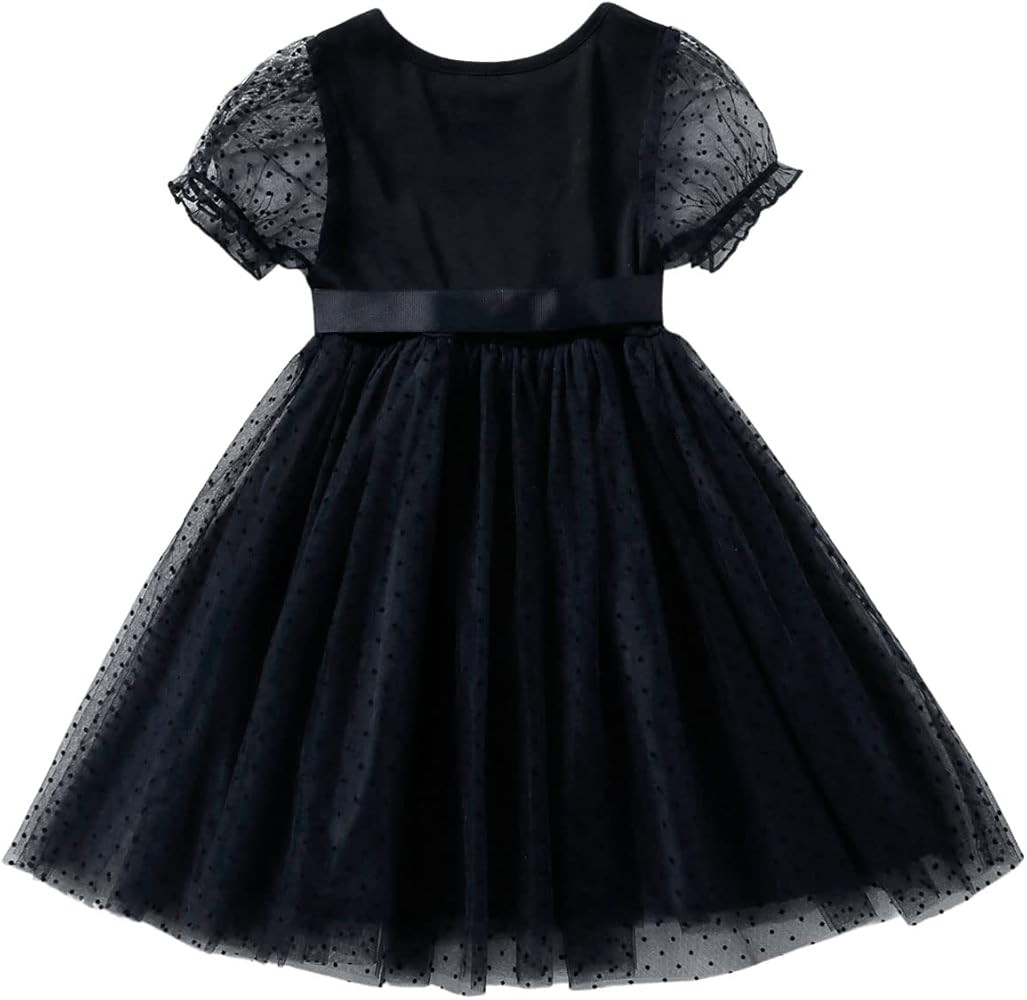 SweatyRocks Girl's Puff Sleeve Round Neck Mesh Tie Front Flowy Tulle Dress | Amazon (US)