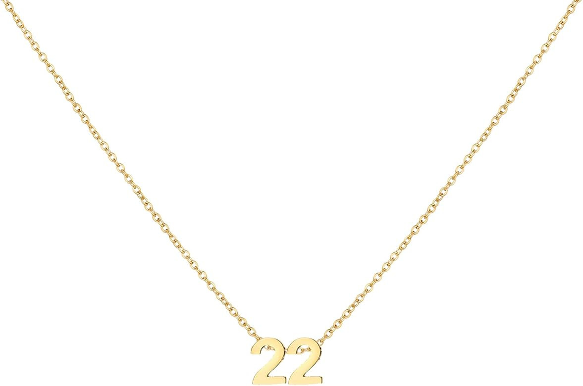 Gold Number Necklace for Women 18K Gold Plated Dainty Charm Birth Month Cute Pendant Choker Neckl... | Amazon (US)