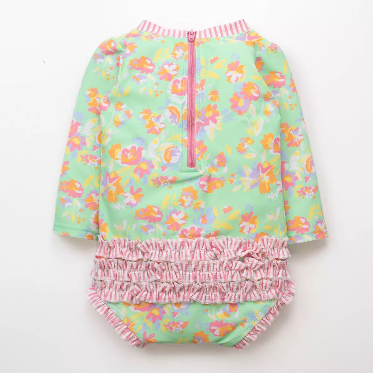RuffleButts Toddler Girls' Watercolor Floral Long Sleeve One Piece Rash Guard Swimsuit - Green 12... | Target