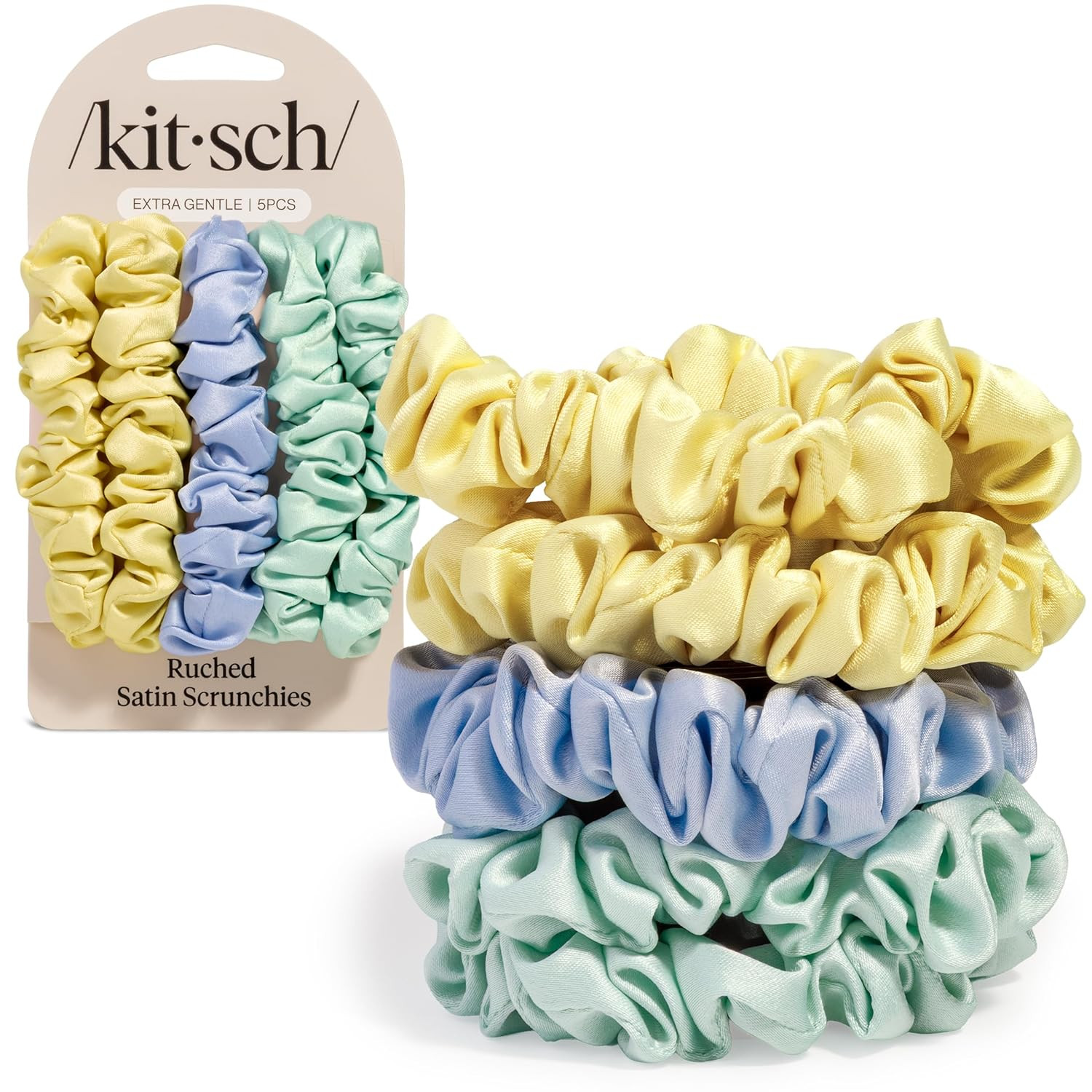 Kitsch Rosette Ruched Satin Scrunchies for Women - Multi-color, 5pcs | Amazon (US)