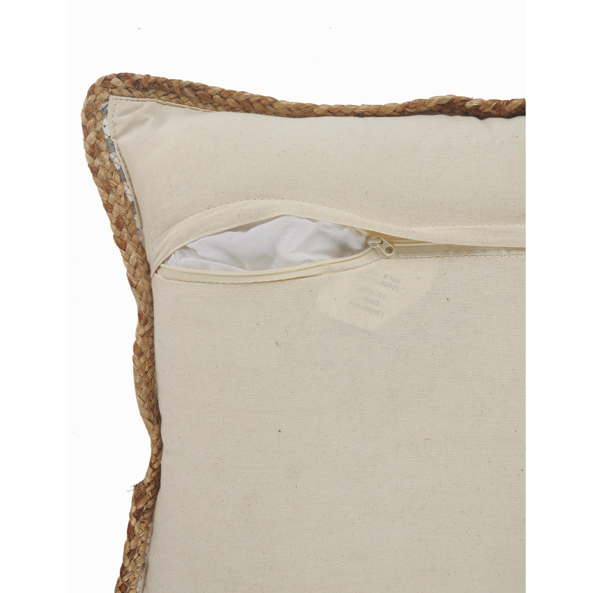 Woven Paths Striped Jute Bordered Throw Pillow, 18" x 18", White / Gray | Walmart (US)