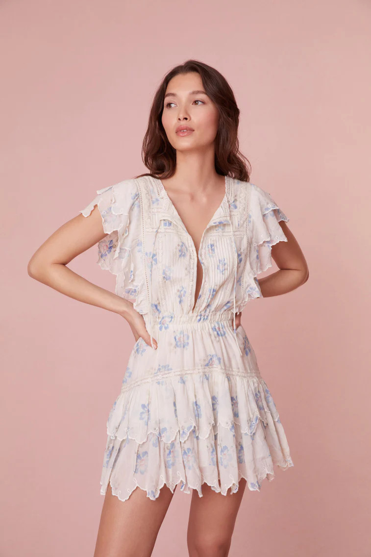 Darryl Flutter Sleeve Floral Mini Dress | LOVESHACKFANCY