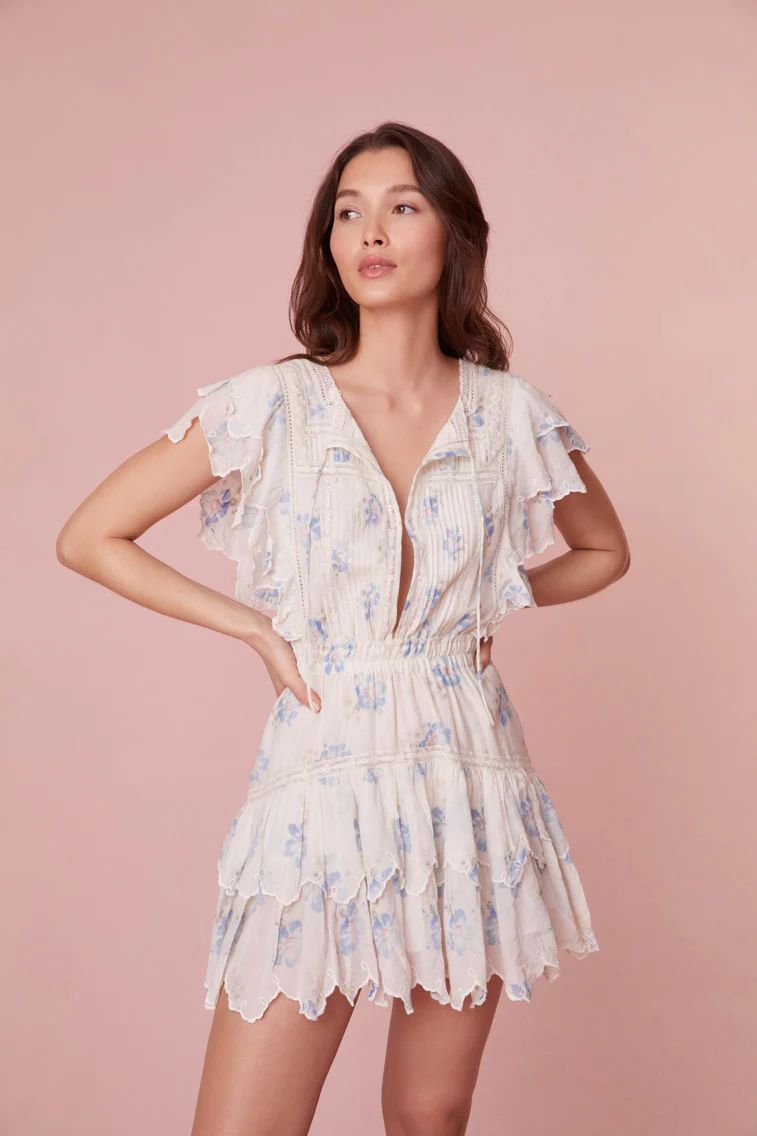 Darryl Flutter Sleeve Floral Mini Dress | LOVESHACKFANCY