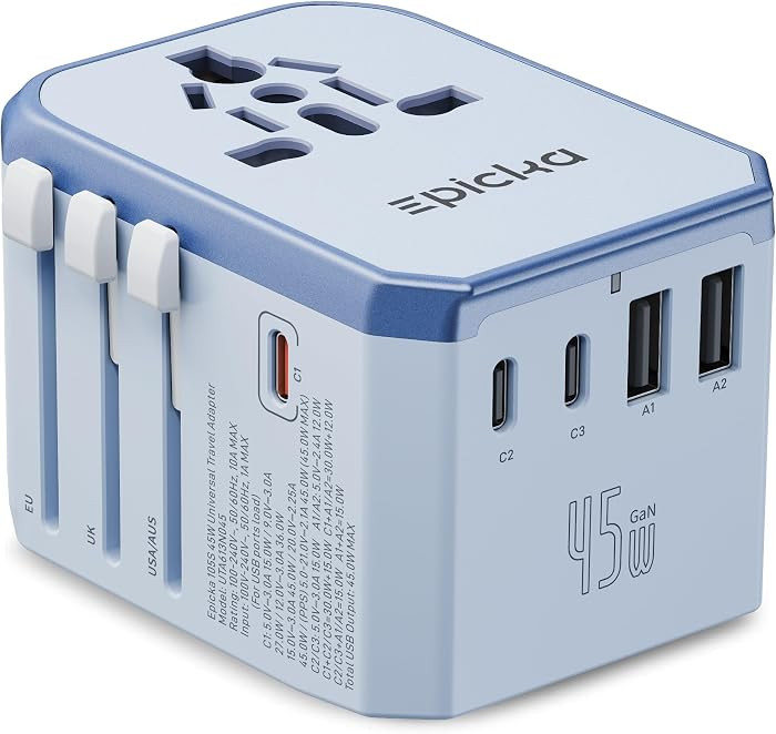 EPICKA Universal Travel Adapter GaN 45W, European Travel Plug Adapter with PD&QC Fast Charging(2 ... | Amazon (US)