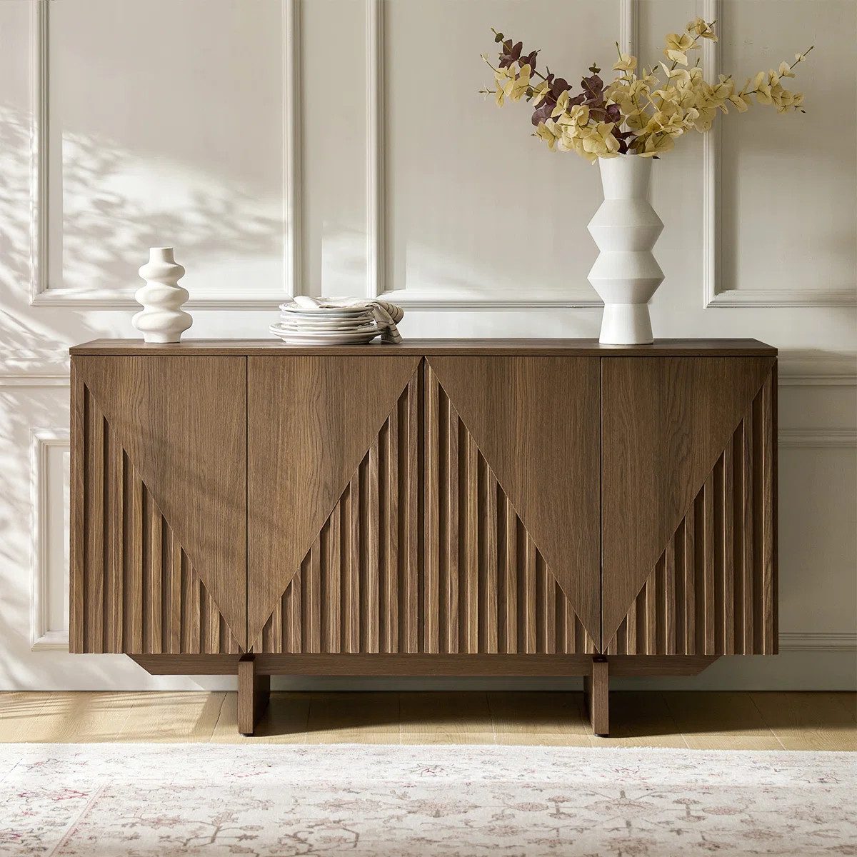 Martha Modern 58"W 4 Door Fluted Sideboard with Adjustable Shelves | Wayfair North America