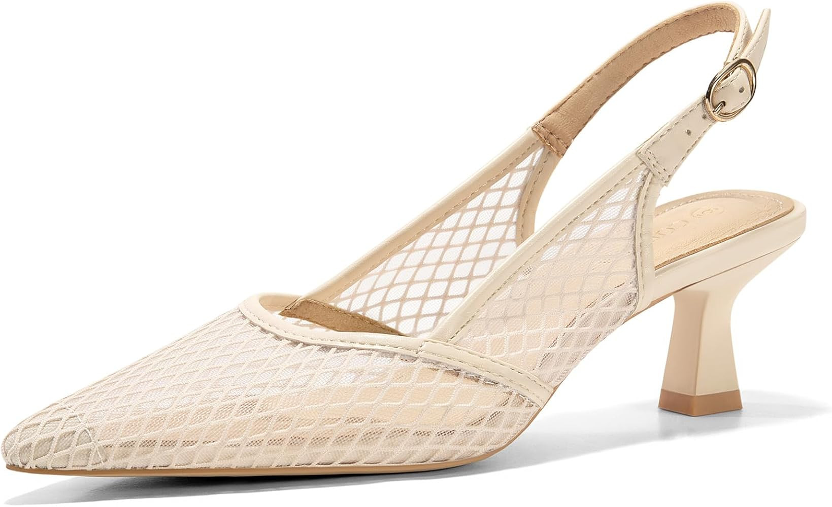 Coutgo Women's Slingback Kitten Low Heels Mesh Pumps Closed Pointed Toe Wedding Work Dress Shoes | Amazon (US)