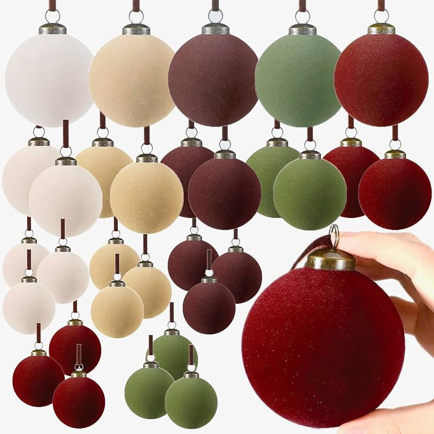 Velvet Christmas Ornaments Bulk Flocked Christmas Tree Ball 30 Pack - Large, Medium, Small Mix - ... | Amazon (US)