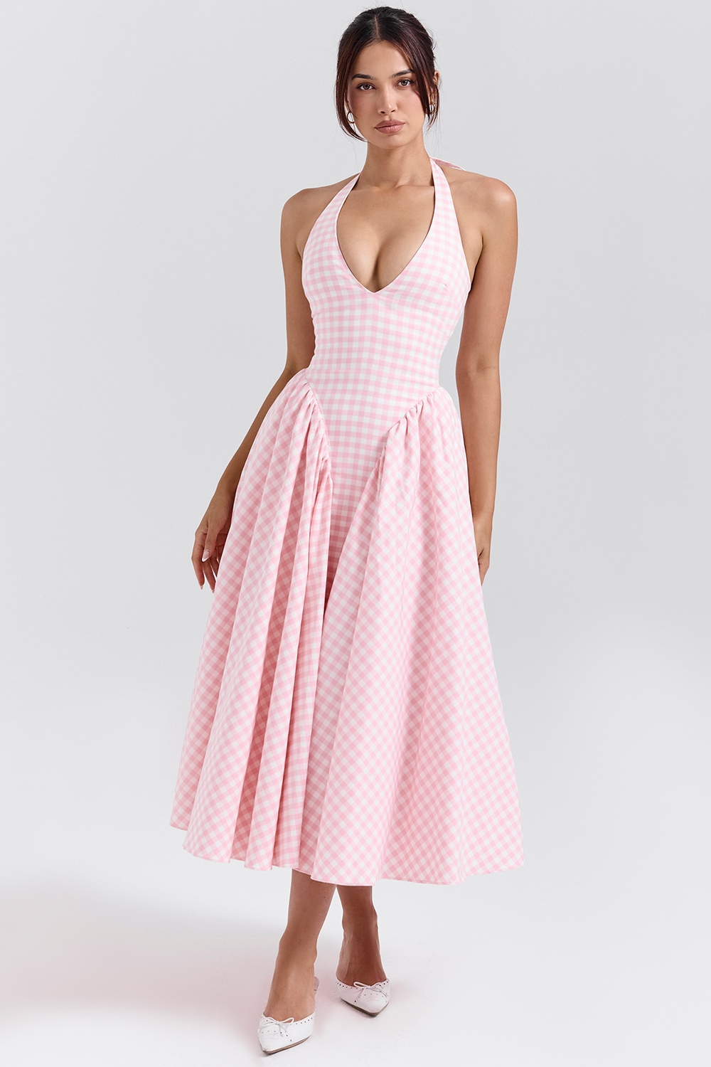 strawberry shortcake gingham halter midi sundress | House of CB