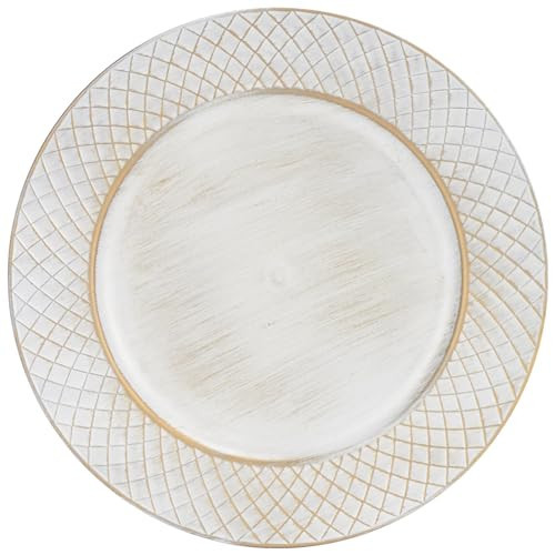 CAMOFOXIN 13" Charger Plates Set of 6, Antique Charger Plates Bulk Wedding, Round Dinner Chargers for Party, Birthday (Antique White) | Amazon (US)