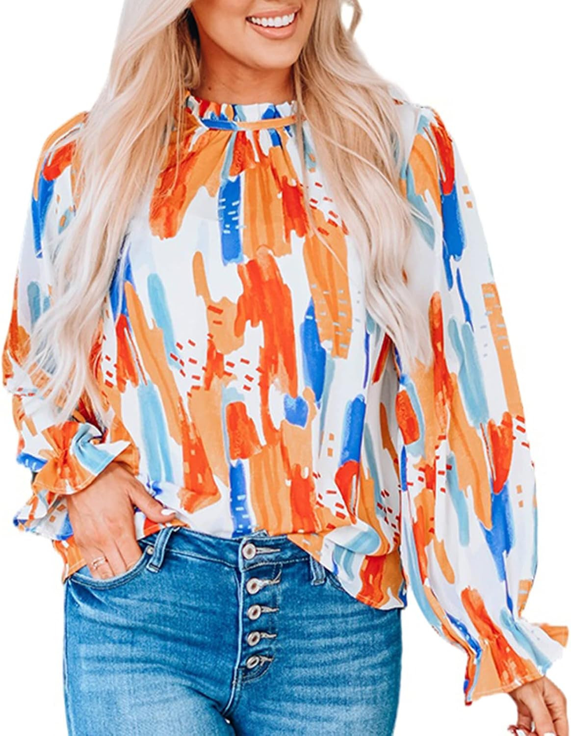 TimeMark Women’s Long Sleeve Tops Crewneck Casual Loose Ruffled Puff Blouses T Shirts S-XXL | Amazon (US)