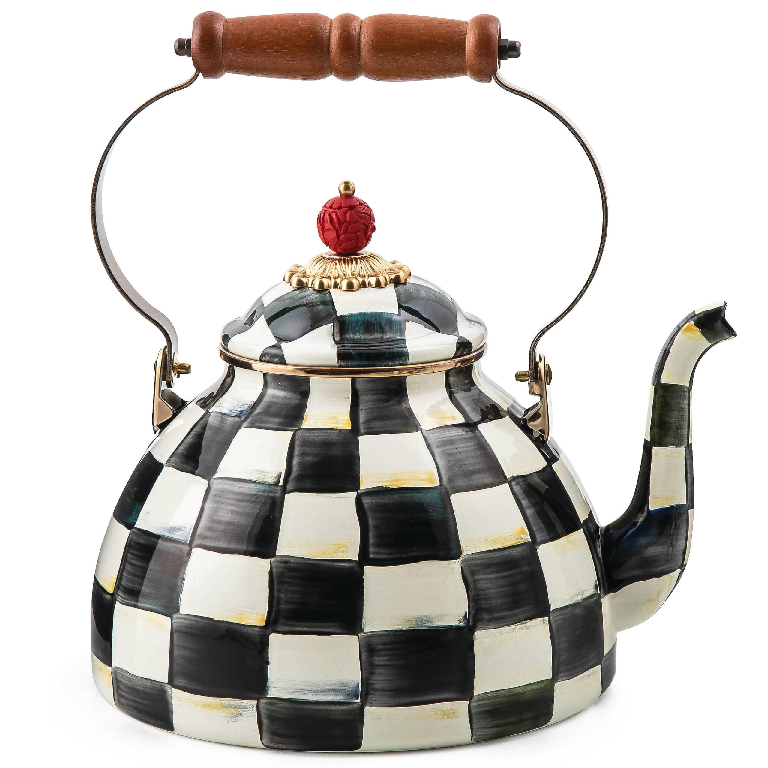 MACKENZIE-CHILDS Enamel Tea Kettle, Stylish Tea Kettle for Stovetop, Black-and-White Courtly Chec... | Amazon (US)