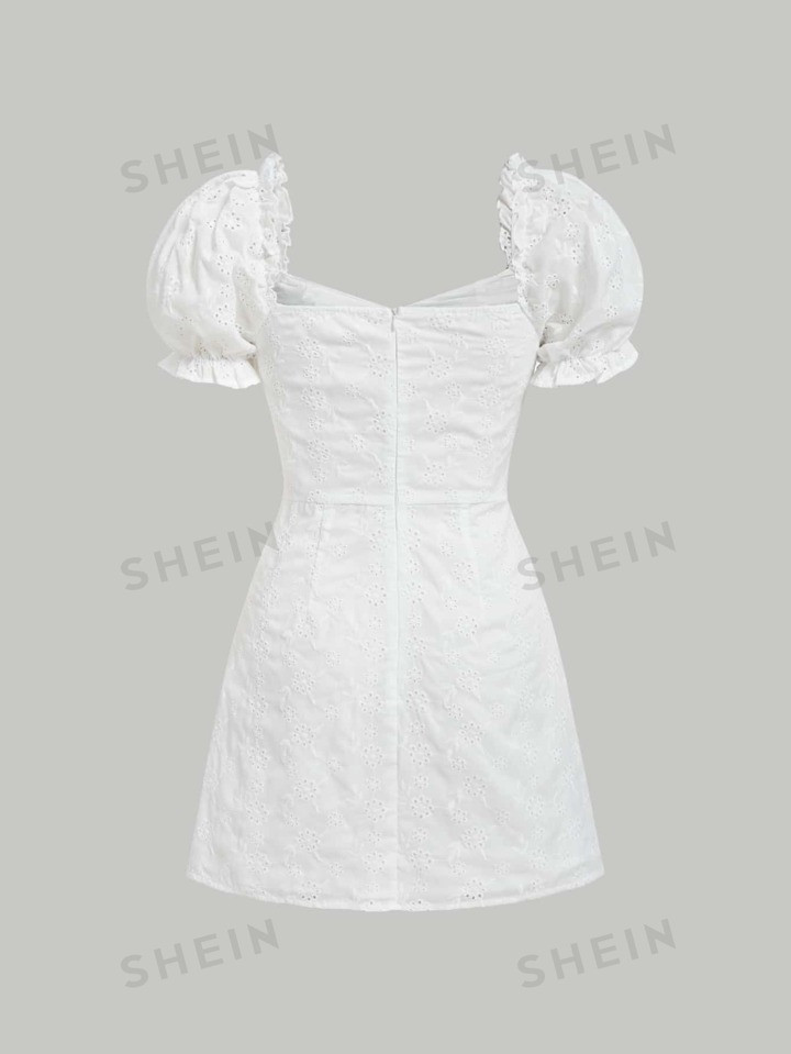 SHEIN MOD Sweetheart Neck Puff Sleeve Schiffy Dress | SHEIN