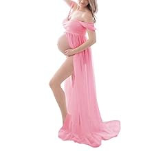 Maternity Dress for Photography Off Shoulder Chiffon Gown Split Front Maxi Pregnancy Dresses for ... | Amazon (US)