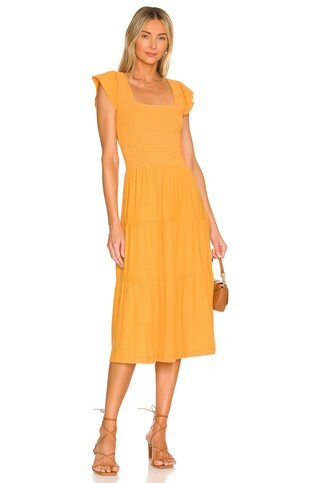 Nation LTD Josie Square Neck Midi Dress in Mango from Revolve.com | Revolve Clothing (Global)