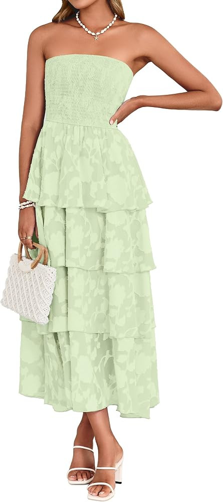 Simplee Womens Summer Strapless Maxi Dress 2026 Boho Floral Off Shoulder Wedding Guest Dresses Ti... | Amazon (US)