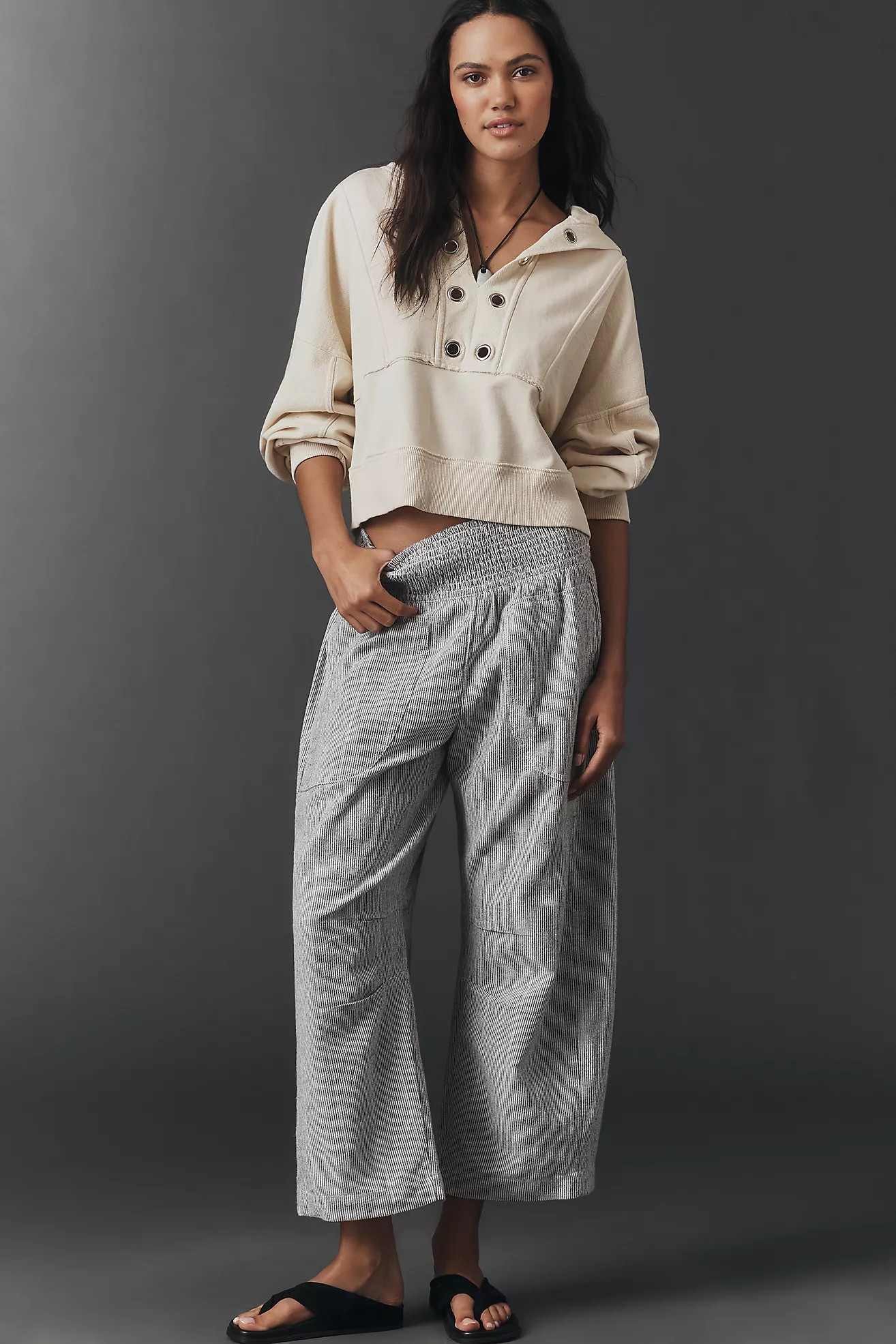 The Reese Linen Cotton Smocked Pull-On Pants | Anthropologie (US)