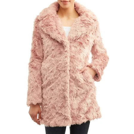 Kendall + Kylie Women's Long Faux Fur Coat with Shag Fur Detail | Walmart (US)