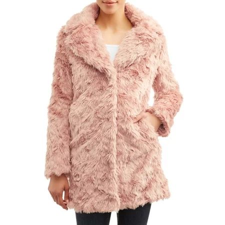 Kendall + Kylie Women's Long Faux Fur Coat with Shag Fur Detail | Walmart (US)
