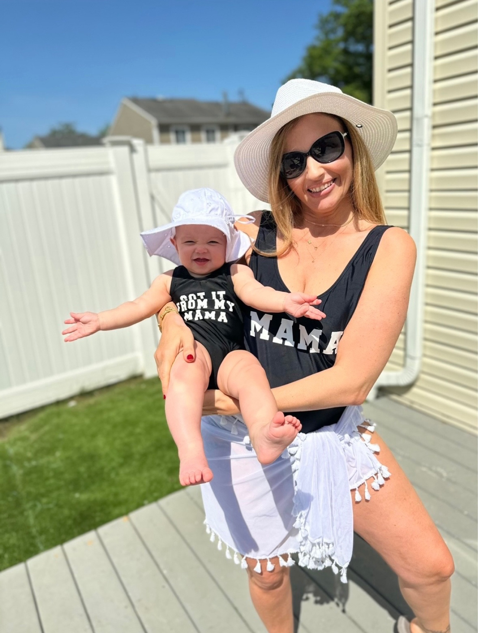 Isabelle’s first time in our baby pool so of course I had to twin! 😆 these bathing suits were perfect and so affordable (we even got one for dad too) says “got it from my mama” 😆 true to size, I ordered medium and 9-12 months for Isabelle (she’s currently 9months old)
*also this coverup I ordered last summer when I was pregnant & it’s still perfect! You can make it longer or shorter or pull it all the way up 

#LTKSeasonal #LTKGiftGuide #LTKbaby