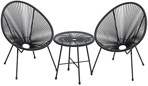 SONGMICS 3-Piece Outdoor Seating Acapulco Chair, Modern Patio Furniture Set, Glass Top Table and ... | Amazon (US)