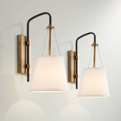 Possini Euro Crysta 16 3/4"H Warm Brass and Black Wall Sconce Set of 2 - #4433M | Lamps Plus | Lamps Plus