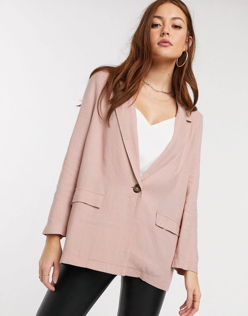 ASOS DESIGN all rounder linen blazer-Pink | ASOS (Global)
