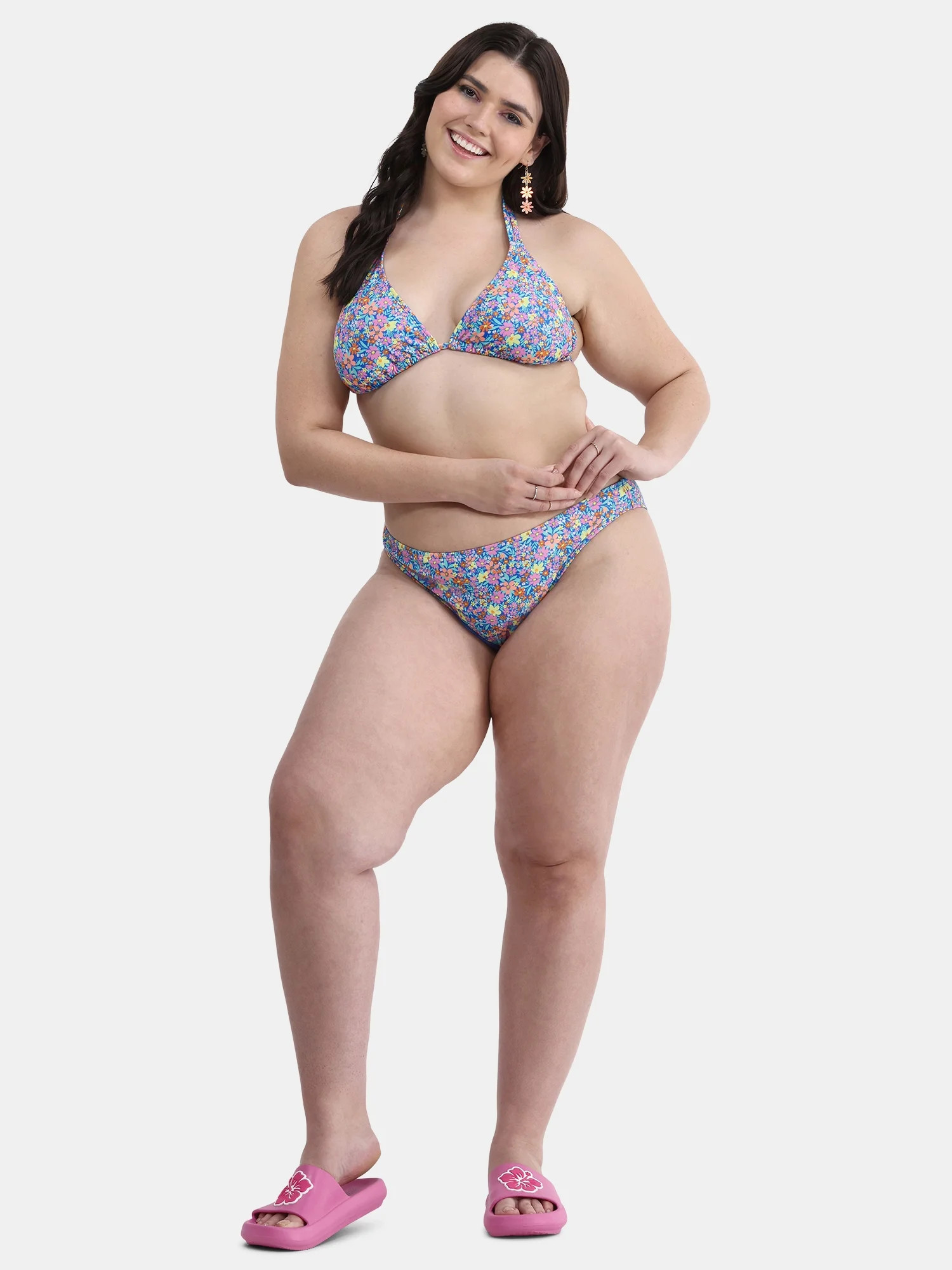 No Boundaries Women's Halter Slide Triangle Soft Tie Swim Top, Sizes XXS - XXL | Walmart (US)