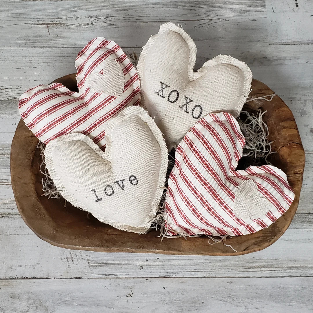 Set of 4 Linen Cloth Fabric Hearts / Valentine Bowl Filler - Etsy | Etsy (US)