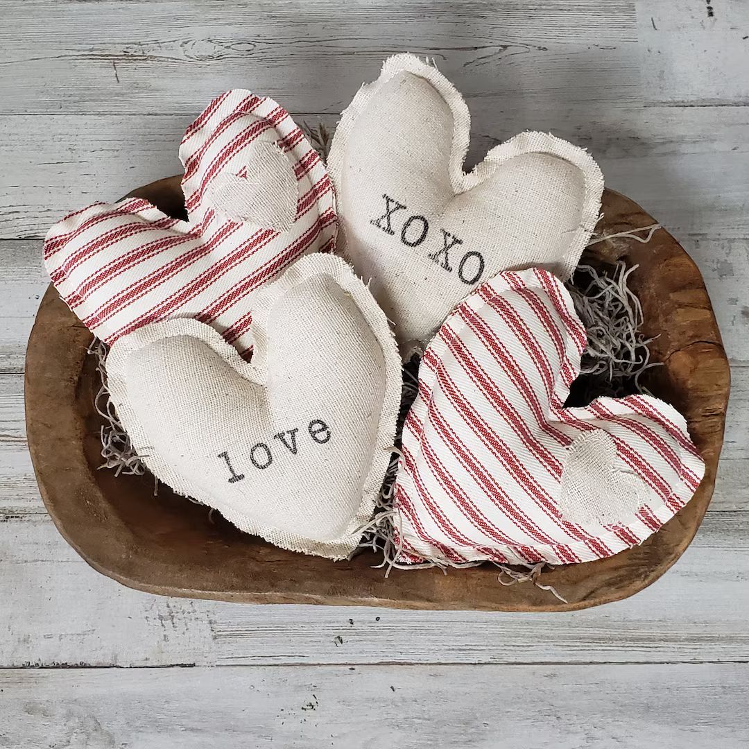 Set of 4 Linen Cloth Fabric Hearts / Valentine Bowl Filler - Etsy | Etsy (US)