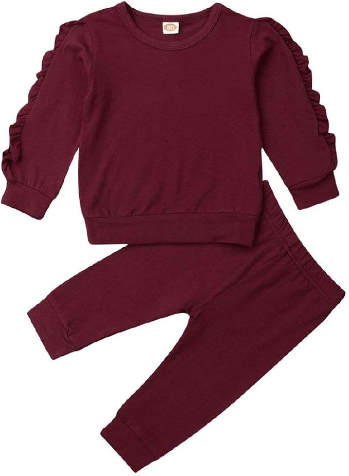 Baby Girls Autumn Clothes, Toddler Girl Long Sleeve Ruffle Tops Sweatsuit Pants 2Pcs Outfits Set | Amazon (US)