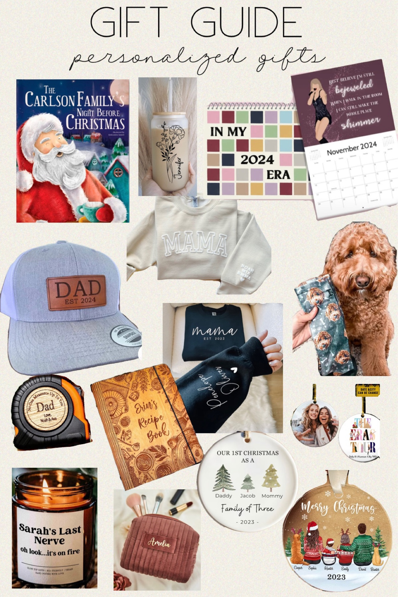 Best personalized Christmas gifts from Etsy
2024 Eras Calendar / eras merch / teacher gift for her / happy birthday gift for daughter / eras tour gift home office decor planner agenda / Christmas Tree Fabric Advent Calendar / Personalized Wooden Recipe Book Binder - I bought this 2 years ago and it was absolutely gorgeous! / Personalized Mama Sweatshirt with Kid Names on Sleeve / Custom Makeup Bag • Personalised Bridesmaid Gifts • Wedding Gift • Travel Toiletry Bag • Cosmetic Bag • Birthday Gift • Gift for Her

Last Nerve Candle, Funny Candle, Personalized Candle Gift, Custom Name Candle, Funny Gift, Last Nerve Gift / Custom Mama Sweatshirt with Date and Children Name on Sleeve, Mama Sweatshirt, Minimalist Mama / Personalized Leather Toiletry Bag,Leather Dopp Bag / Customized Dog Socks - Put Your Cute Dog on Custom Socks, Dog Lovers, Dog GIft / No One Measures Up Personalized Tape Measure / Dad Est 2023 hat -REAL LEATHER - Personalize it for any year! Perfect gift for new dads. Perfect Christmas gift / Personalized Family and Pet Ornament, Custom Family Christmas Ornament with Pets, Xmas Family Keepsake Ornament, Christmas Decor, Noel Decor / Family of Three Christmas Ornament - Family of 3 - Family Ornament - Personalized Baby's First Christmas Ornament 

#etsy #personalized #gift #polacek #gabrielapolacek #giftguide 

#LTKGiftGuide #LTKfindsunder50 #LTKHoliday