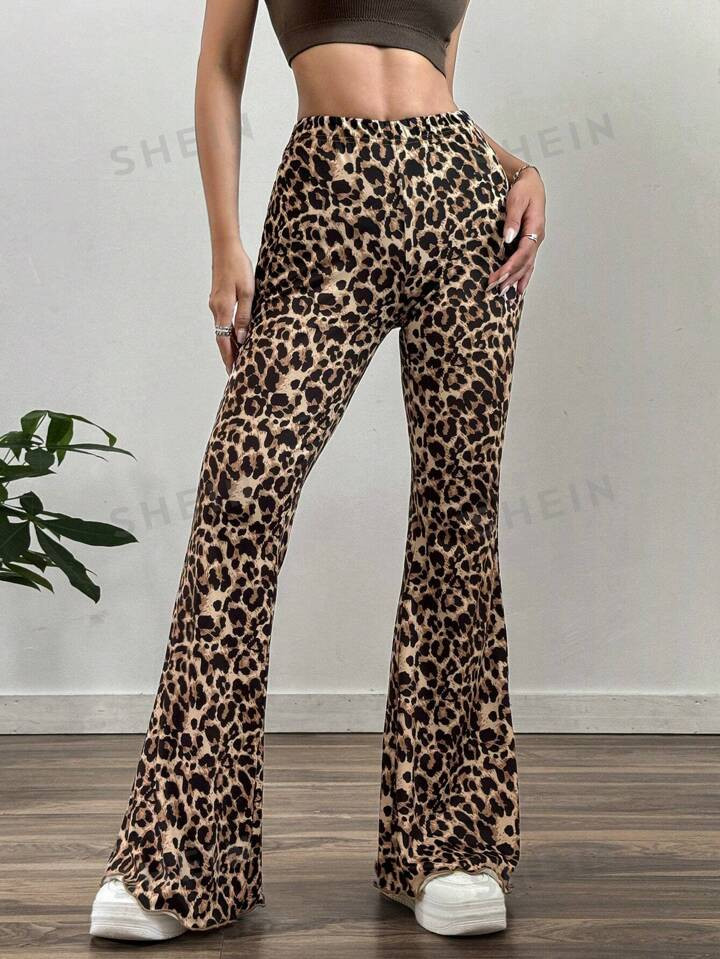 SHEIN EZwear Leopard Print Flared Pants | SHEIN