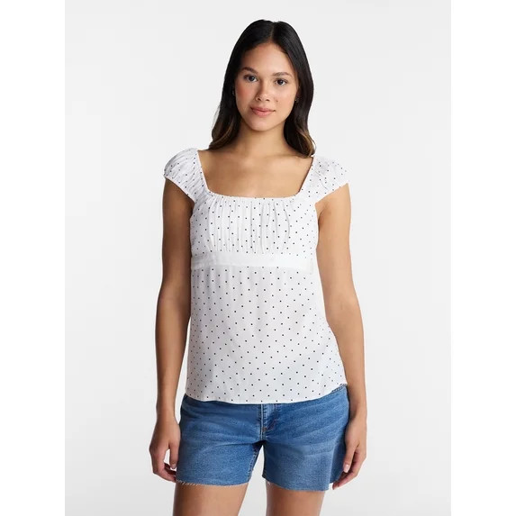 No Boundaries Babydoll Top with Satin Trim, Women’s XXS-XXL | Walmart (US)