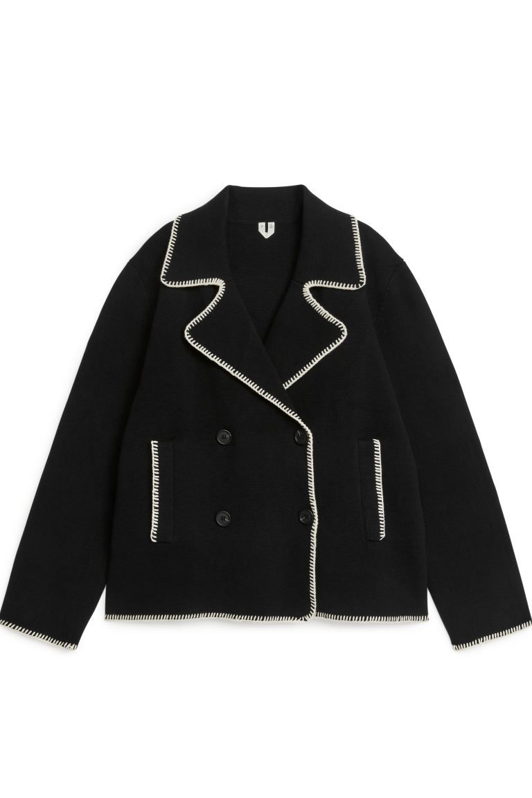 Knitted Contrast Stitching Jacket | H&M (UK, MY, IN, SG, PH, TW, HK)