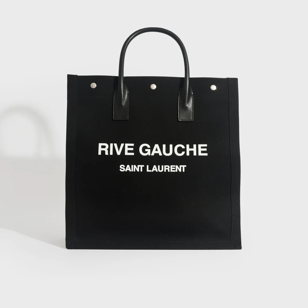SAINT LAURENT Rive Gauche Tote Bag in Black Canvas | COCOON