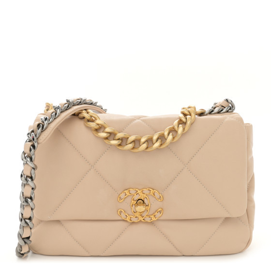 Lambskin Quilted Medium Chanel 19 Flap Beige | FASHIONPHILE (US)