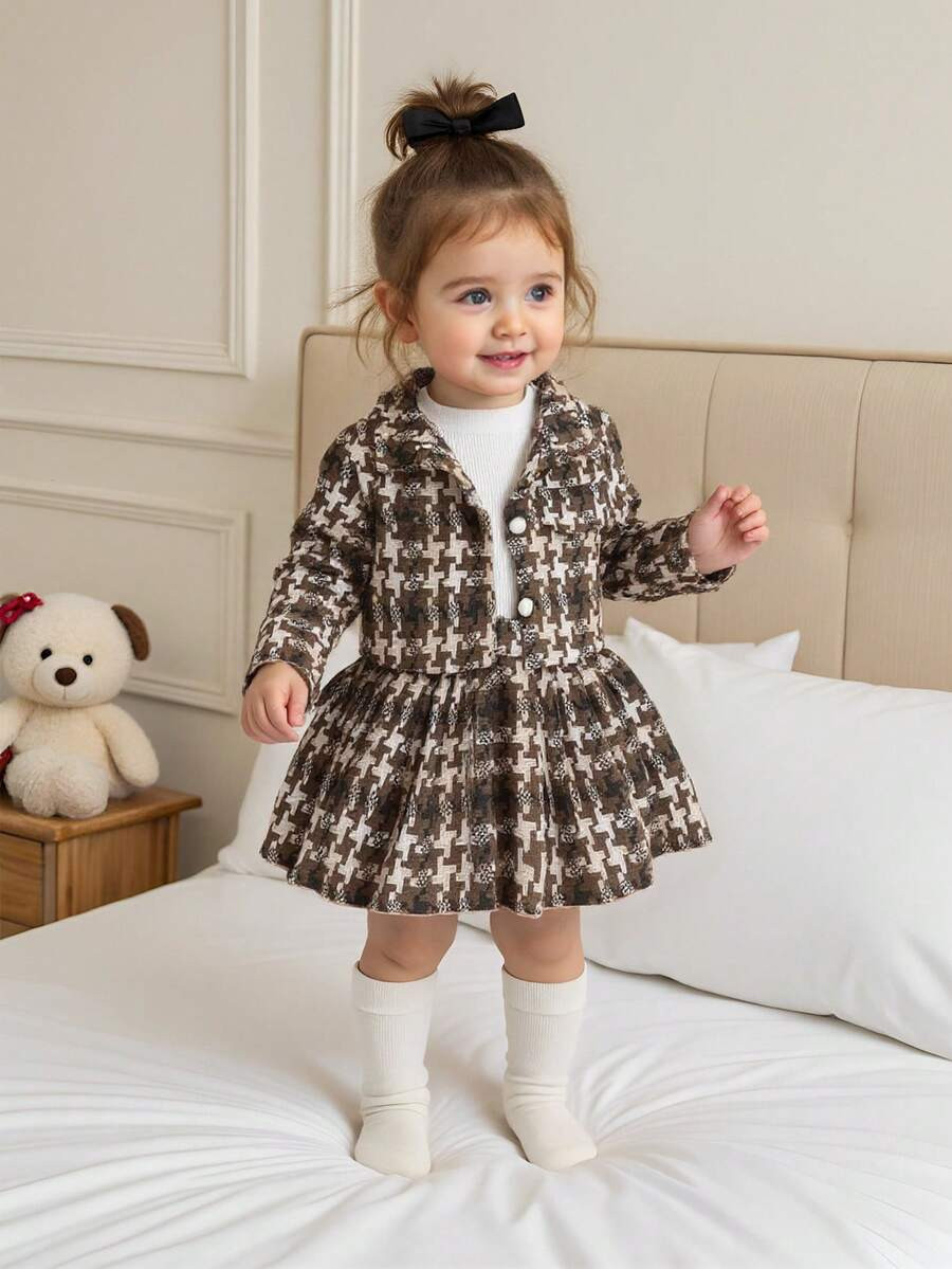 Souflis Souflis 3pcs/Ser Baby Girl Autumn&Spring Elegant Style Suit ,Long Sleeve Coat&Pure Color ... | SHEIN