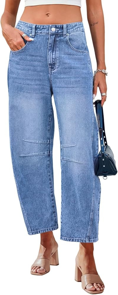 Genleck Barrel Jeans Women Wide Leg Cropped Jeans High Waisted Baggy Boyfriend Mom Denim Ankle Pa... | Amazon (US)
