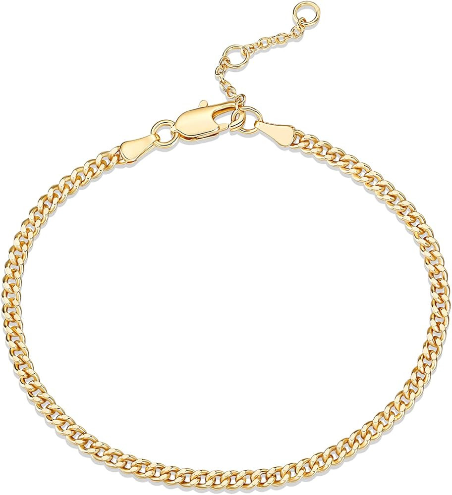 PAVOI 14K Gold Plated Paperclip/Curb/Figaro Chain Adjustable Bracelet for Women | Amazon (US)