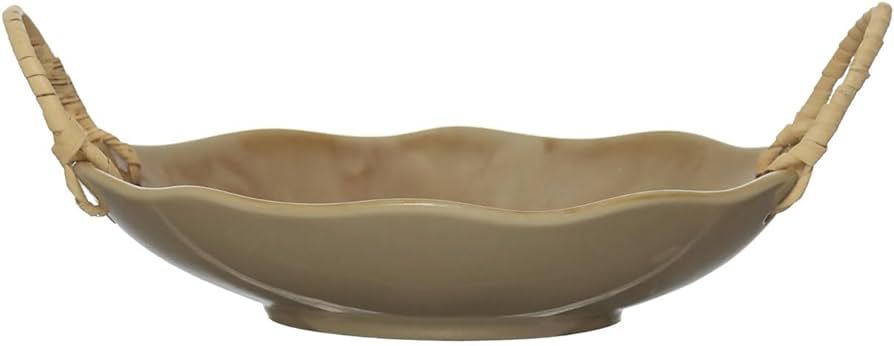 Creative Co-Op Stoneware Bowl with Rattan Wrapped Handles, Reactive Crackle Glaze,Cream | Amazon (US)