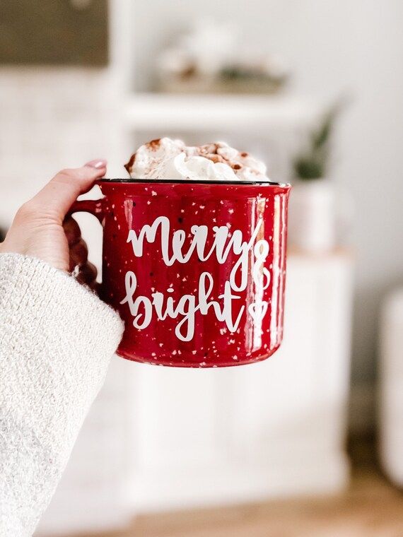 Christmas mug - Merry and bright mug - Campfire Christmas mug - Christmas gift for her - Large co... | Etsy (US)