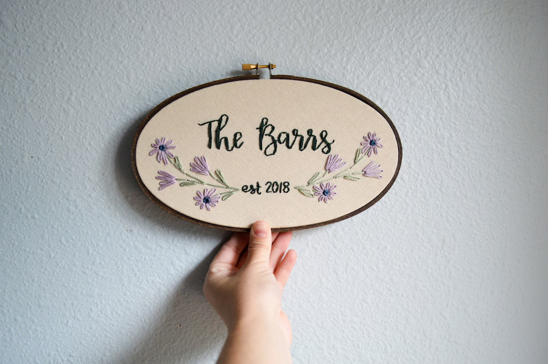 Finished Embroidery Hoop, Custom Wedding Embroidery Hoop, Anniversary Gift, Wildflowers Last Name... | Etsy (US)