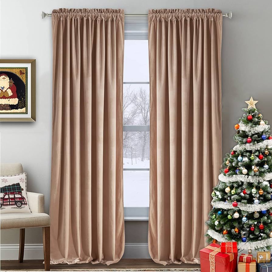 Amazon.com: StangH Blush Beige Velvet Curtains for Nursery Girls Bedroom, Elegant Rod Pocket Ligh... | Amazon (US)