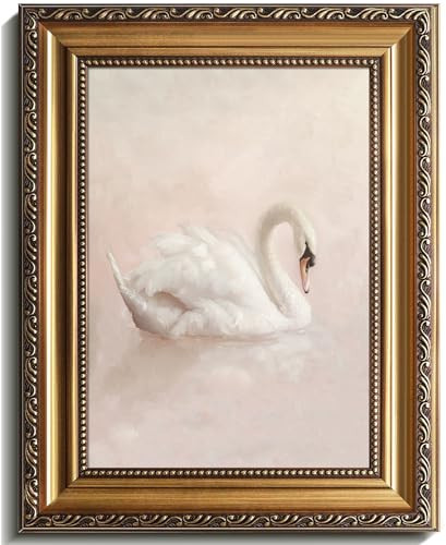 RETRART Vintage Pink Swan Canvas Wall Art with Gold Frame - Vintage Swan Posters Rustic Farmhouse Decor Pink Swan Painting for Living Room, Bedroom, Bathroom & Office, Ready to Hang - 9x12 Inch | Amazon (US)