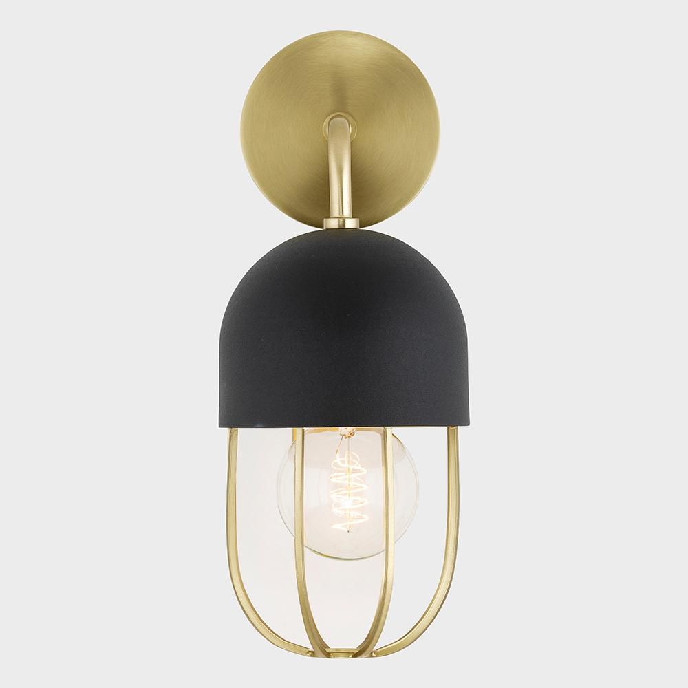 Aiden 1-Light Aged Brass Wall Sconce with Black Accents | The Home Depot