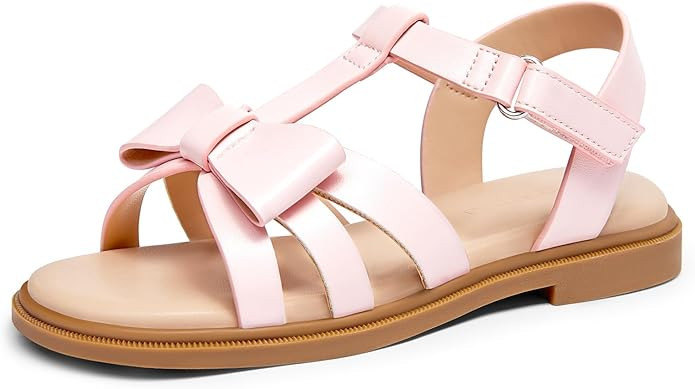 Coutgo Girls Sandals Open Toe Bow Flats Ankle Strap Flower Girl Wedding Party Dress Shoes (for To... | Amazon (US)